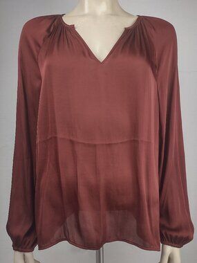 NWT Banana Republic bronze burnt orange satin V-Neck blouse top ladies Large